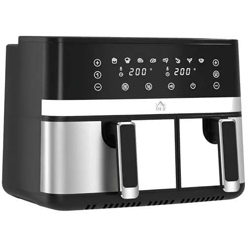 Image of HOMCOM Fry Dual Zone Digital Air Fryer, 2 Drawers, 8.3L, 8 in 1, Smart Finish, Digital Display, Recipe, Timer for Oil Free & Low Fat Healthy Cooking, 2700W