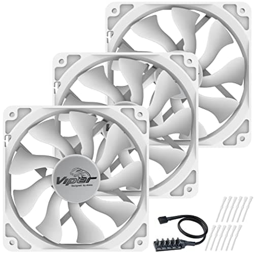 Image of Akasa 120mm Viper White Fan, PWM Case Fan, HDB Long Lifespan Bearing, PWM Splitter Hub and Anti-Vibration Rubber Mounts Included, 3 Pack, AK-FN065-WKT03