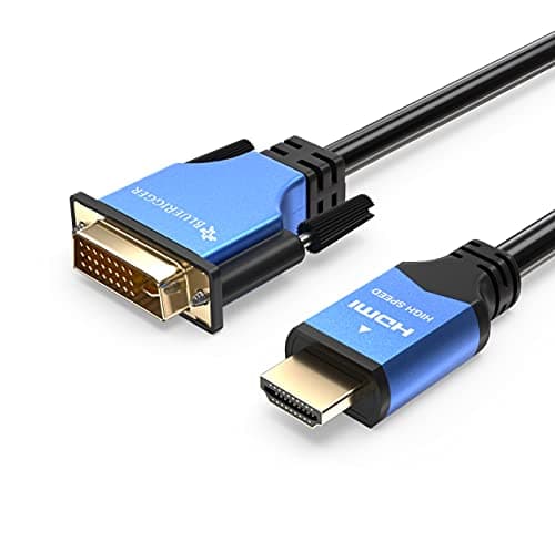 Image of BlueRigger HDMI to DVI Cable (2M, High-Speed, Bi-Directional Adapter Male to Male, DVI-D 24+1, 1080p, Aluminum Shell) - Compatible with Raspberry Pi, Xbox One, PS5/PS4/PS3, Graphics Card