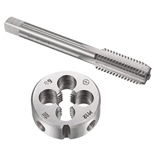 Image of sourcing map Tap and Die Sets, M12 x 1.75 Metric Left Hand Screw Thread Straight Flute Tap with Round Threading Die, Tap & Die Kit for Nut Screw Bolt Thread Repair