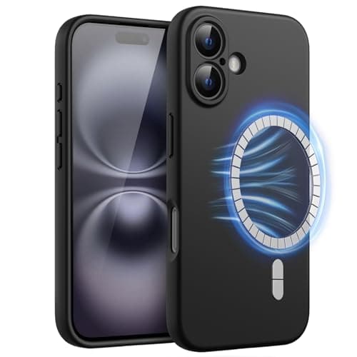 Image of JETech Magnetic Silicone Case for iPhone 16 6.1-Inch, Compatible with MagSafe, Silky Soft Touch, Shock Absorbing Phone Cover with Camera Lens Full Protection (Black)