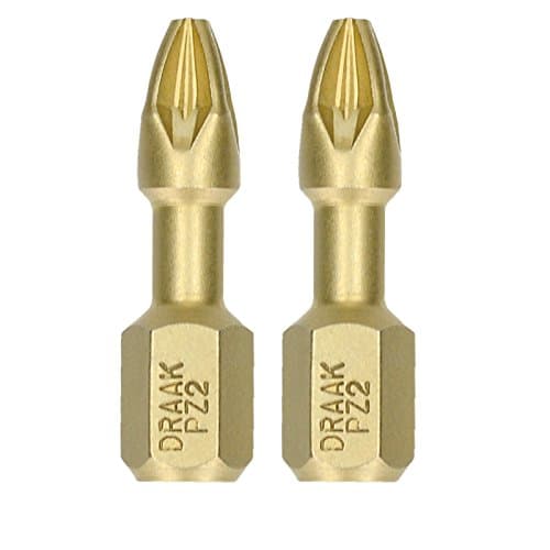 Image of Draak 2X PZ2 Pozi 25mm Titanium Impact Screwdriver Bits Pozidriv Compatible with Dewalt Milwaukee Bosch Makita and Others POZI Heavy Duty