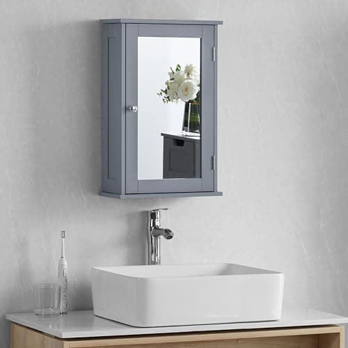 Image of Bath Vida Priano Bathroom Cabinet Single Mirrored Door Wall Mounted, Grey