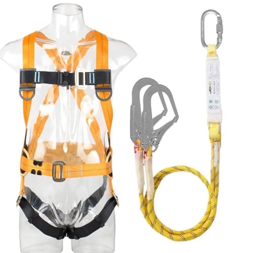 Image of CHAMSUREUK Height Safety Fall Arrest Kit, 5 Point Safety Harness, Universal Size, Rated to 100kg/220lb with 2 Big Buckles and 2 2m Lanyards Approved EN355, EN354 and EN361