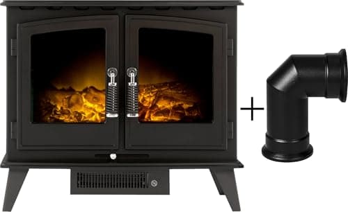 Image of Adam Woodhouse Electric Stove in Black with Angled Stove Pipe