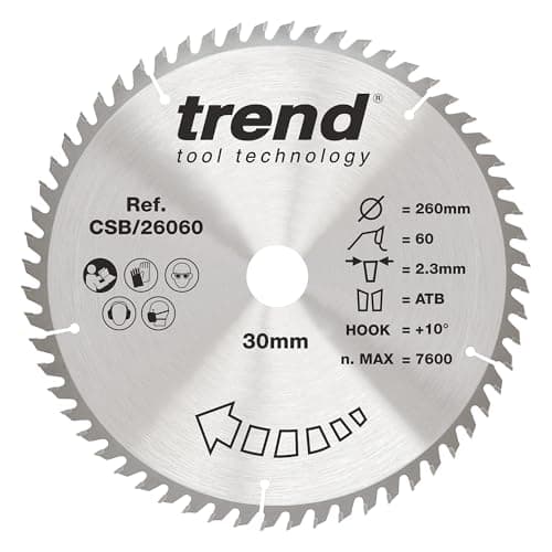 Image of Trend Wood Circular Saw Blade, 260mm Diameter, 30mm Bore, 60 Teeth, 2.3mm Kerf, +10° Hook, TCT, Fine Finish, CSB/26060