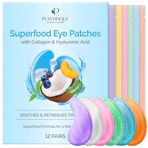 Image of Plantifique Superfood Under Eye Gel Patches – 12 Pairs Hydrating Masks with Hyaluronic Acid & Collagen for Dark Circles & Puffiness – Skincare Gift for Women & Men