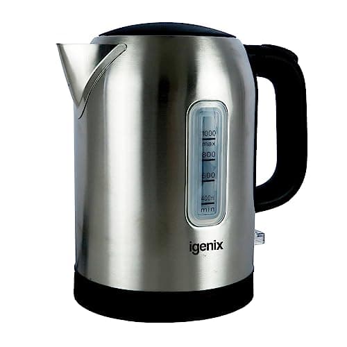 Image of Igenix IGK01022SS Cordless Electric Jug Kettle, 2200 Watt Rapid Boil, 1 Litre Capacity, 360° Base, Cord Storage, Removeable, Washable Filter, Boil Dry Protection, Stainless Steel