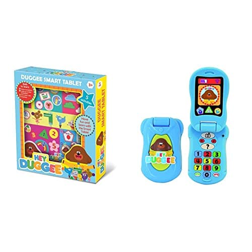 Image of Hey Duggee Toys HD21 Hey Duggee Smart Tablet Toy for Kids-Helps Child Development, Learning, Problem Solving, Phonics, Sequences, 3+ Years, Khaki & HD20 Hey Duggee Flip & Learn Toy Phone, Light Beige