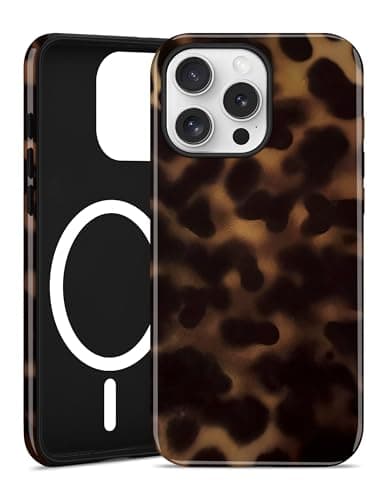 Image of Jusy Leopard Phone Case for iPhone 15 Pro Max, Compatible with MagSafe, Cute Amber Aesthetic Magnetic Soft TPU and Hard PC Protective Phone Cover for Women Girls - Tortoise shell
