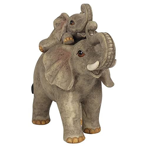 Image of Adorable Grey Resin Adventure Mother & Baby Elephant Ornament - 12.5cm x 13.5cm (1 Pc.) - Charming Rustic Design, Durable Handcrafted Decor, Nature-inspired Gift - Ideal for Home Accessory