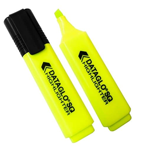 Image of 10x Yellow Dataglo SQ Chisel Tip Highlighters. Classpack - Pack of 10. Neon/Fluorescent Yellow Revision Highlighter Pens.