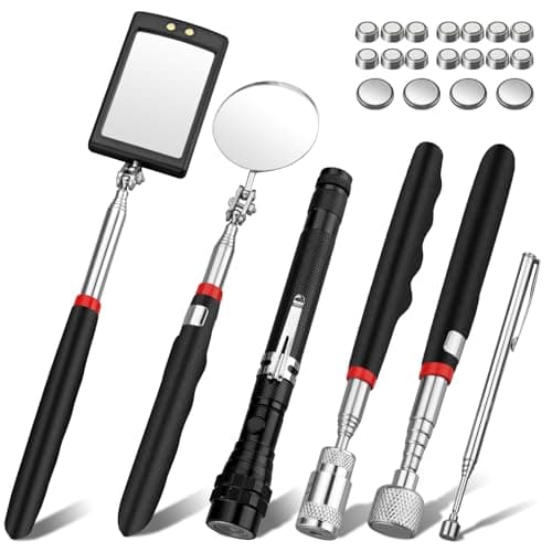 Image of XUNTOP 6PCS Telescopic Magnet Set, Telescopic Magnetic Pickup Tool Kit with 15lb/8lb/1lb Strength, 360° Inspection Mirrors & Flashlight, Magnetic Pickup Tool for Automotive Repair, DIY & Home Use
