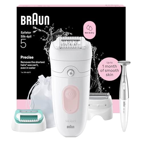 Image of Braun Silk·épil 5 Epilator for Women, Wet & Dry Electric Hair Remover, Lady Shaver for Body & Facial Hair, Includes Trimmer, Bikini Trimmer & Beginner Cap, 5-251, Flamingo Pink