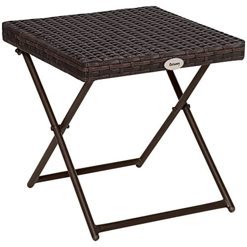 Image of Outsunny Garden Small Folding Square Rattan Coffee Table Bistro Balcony Outdoor Wicker Weave Side Table 40H x 40L x 40Wcm Brown