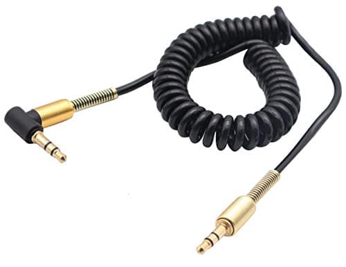 Image of AAOTOKK 3.5mm Coiled Cable 90 Degree Right Angle 3-Pole 3.5mm Male to 3.5mm Male Right Angle TRS Jack Stereo Audio Spring Aux Cable for All 3.5mm-Enabled Smartphones,Tablet and MP3 Players(1.5m)