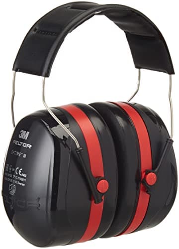 Image of 3M Peltor Optime III Ear Defenders Adults – Protective Earmuffs with Headband, Hearing Protection Against High Noise Levels in Industrial Settings, 35 dB, Black/Red