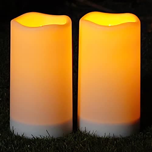 Image of Homemory 3"x 6" Solar Candles Outdoor Waterproof, Rechargeable Solar Powered Flameless Candle Lights for Outside Lanterns, Fake Pillar Candles, Garden Electric LED Candle Set of 2