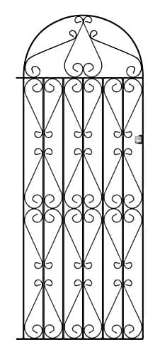 Image of Regent Scroll Tall Bow Top Metal Garden Gate galvanised Wrought Iron Style Swing (762mm Gap x 1753mm High RBZP40)