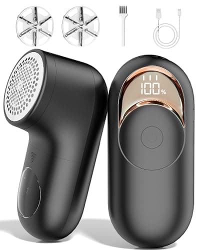 Image of Lint Remover, Bobble Remover for Clothes, Rechargeable Fabric Shaver with LED Display & 3 Speeds, Effectively Sweater Defuzzer Remove Fluff, Lint, and Bobbles, Black, 1 pcs