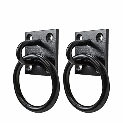 Image of SUL Heavy Duty Ring on Plate with Black Coating, Horse tie up Ring Plate for Horse Stable Tie Ring, decking Rope Fittings Rust Proof Tie Rings - 50x50mm (Ring On Plate Black 2pk)