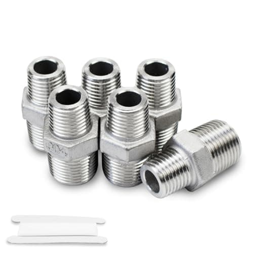 Image of Bwintech 6 Pcs 1/8" Male to 1/4" Male BSP Thread Stainless Steels 304 Hex Nipple Reducing Connector for Pipe Connecting Conversion