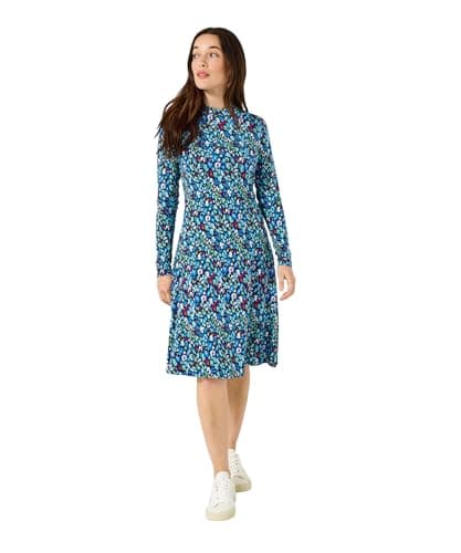 Image of Joe Browns Women's Printed High-Neck Jersey Mini Dress, Regular, Blue, UK 6