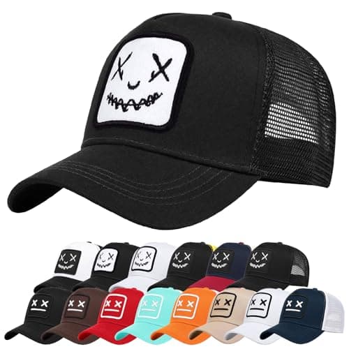 Image of Enwokran Baseball Cap Mens Quirky Bizarre Embroidery Hats Unisex, Hip Hop Trucker Caps Adjustable Mesh Back UPF 50+ UV Protection Summer Sun Hat Sports Cap (Z_Black White)