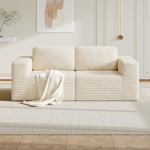 Image of Vesgantti 202cm Modular Sectional Sofa, Modern Cloud Sectional Couch with Deep Seat & Spring Support, 2 Seater Boneless Couch for Living Room, Bedroom, No Assembly Required, Beige