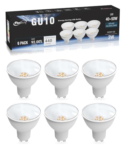 Image of FluxTech GU10 LED Bulbs Warm White 3000K, Energy Class C, 3W 410lm LED Light Bulb, 40W 50W Equivalent, 110° Beam Angle Non-Dimmable, 6 Pack