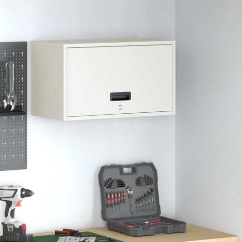 Image of SooIarix White Garage Wall Cabinet 60 x 33 x 35 cm Powder Coated Steel with Gas Lift Door Lockable for Workshop and Office