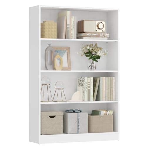 Image of VASAGLE 4 Tier Bookcase with Adjustable Shelves, Children's Bookshelf and Storage Unit for Study Home Office, 80 x 24 x 121 cm, White LBC108T14