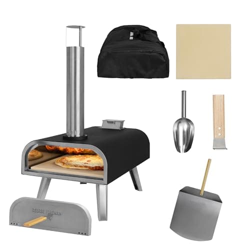 Image of George Foreman Outdoor 16 Inch Wood Pellet Portable Wood Fired Pizza Oven Black with Paddle and Carry Bag, BBQ Oven & Smoker, Foldable Legs GFWPPO2BPC