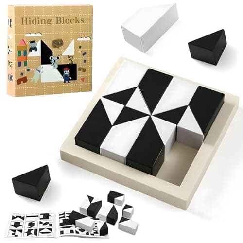 Image of Wooden Hidden Block Puzzle, Dual Colour Logic Puzzle Games, Montessori Building Blocks Toy, 3D Spatial Thinking Training Educational Toy, Geometric Shape Matching Game for Ages 3+