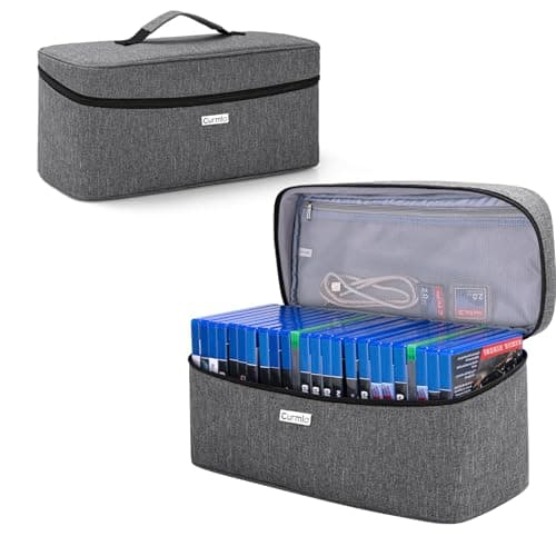 Image of CURMIO Game Disc Storage Bag for up to 24 Discs, Universal Portable Gaming Disk Carrying Case Compatible for PS4/ PS4 PRO/PS4 Slim/PS3/PS2/Xbox One/Xbox ONE S/Xbox Series X/S/PS5, Grey