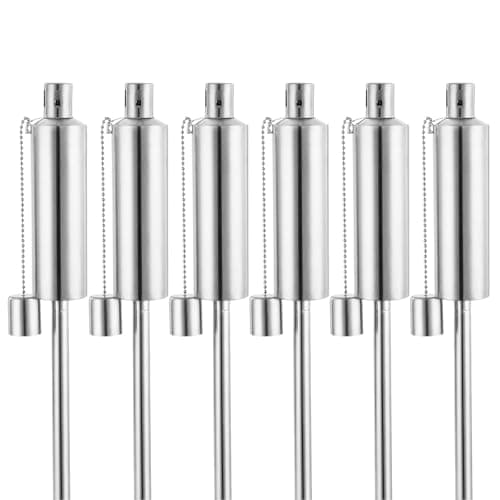 Image of GARDEBRUK® Garden Torches Set of 6 | Outdoor Use Oil 330ml | Stainless Steel Metal Weatherproof | 115cm Large Paraffin Lamp Torches | Wick Refillable | Garden Lighting Flame Torches