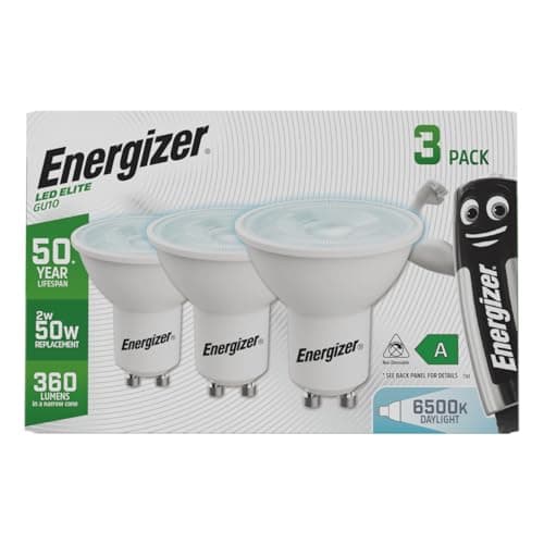 Image of Energizer Ultra Efficient - 50 Year Life Span - GU10 LED Bulbs - Ideal LED Light Bulbs for Fittings Featuring a GU10 LED Bulb. Ultra Low Energy. Next Generation - Daylight White - 3 Pack