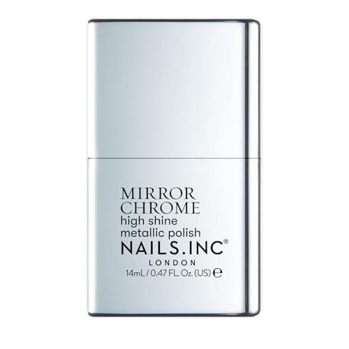 Image of Nails Inc Silver Served, Silver, Metallic Mirror Chrome, No Chip, Long Lasting, Quick Dry, Air Dry, Professional Manicures & Pedicures, Fingernails & Toenails, Vegan Nail Polish, 14 ML