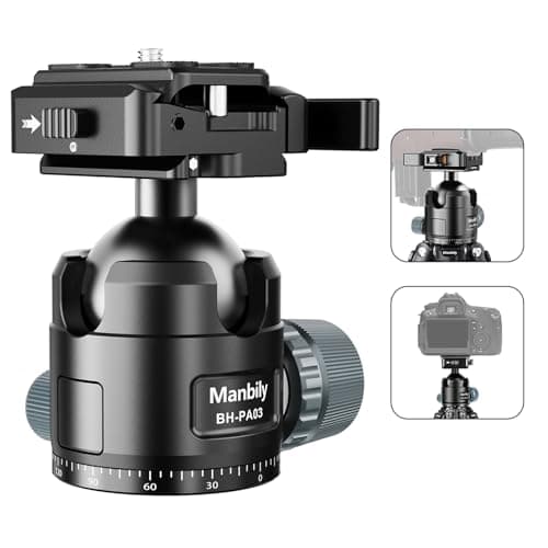 Image of Manbily BH-PA03 Low Profile Ball Head, 44mm Tripod Heads with Picatinny to Arca-Swiss Adapter & 1/4" Quick Release Plate, Aluminum 360° Rotatable for Shooting Tripods, DSLR Cameras, Monopods Max 20kg