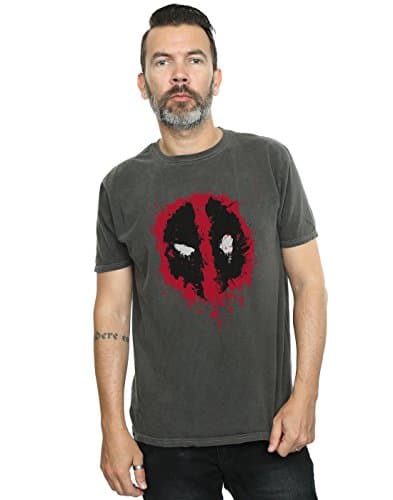 Image of Marvel Men's Deadpool Splat Face Washed T-Shirt Charcoal XX-Large