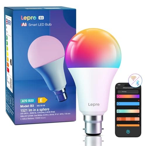 Image of Lepro B22 AI Smart Bulb, 1521LM Smart Light Bulb, 12W(100W), Schedule & Timer, Energy Saving, 16 Million Colors, Work with Alexa & Google Assistant, Personalized AI Lighting Designer