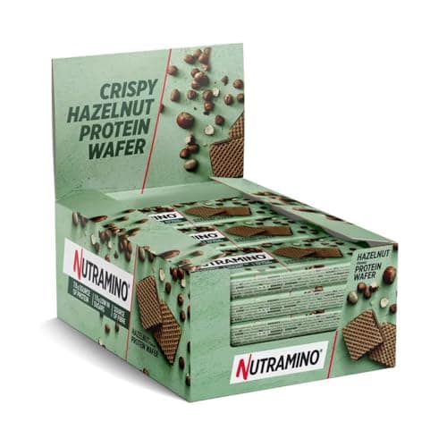 Image of Nutramino Crispy Hazelnut Protein Wafer, Source of Fibre, Low in Sugar Snacks, On-the-go Gym Food and Easy Nutrition to Support Healthy Diet and Active Lifestyle, 2 x 19.5 g Pack