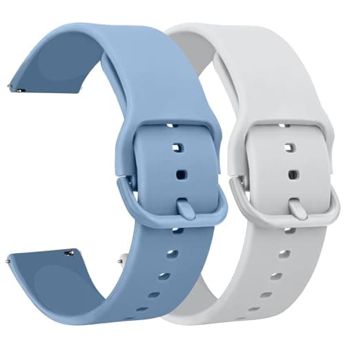 Image of Demark Pack 2 Silicone Watch Straps Bands 20mm 22mm-Quick Release Waterproof Soft Rubber Replacement Straps with Silver Plated Stainless Steel Buckle (Sky Blue/Light Gray, 22mm)