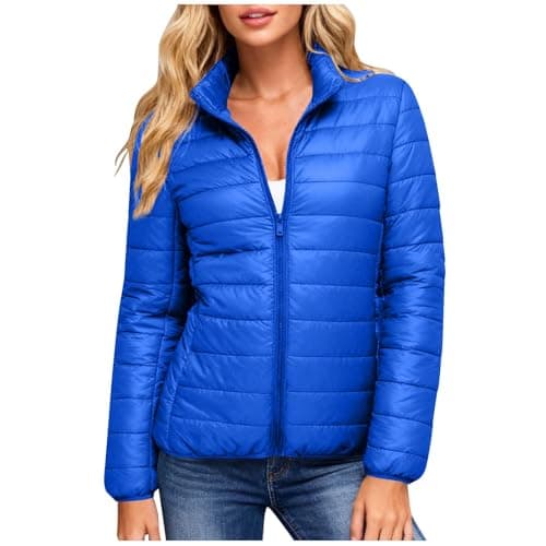 Image of Womens Winter Coats Uk Padded Puffer Jackets Quilted Warm Jacket Long Sleeve Zip Up Stand Collar Down Coat Pockets Ladies Lightweight Casual Loose Overcoat Windproof Waterproof Outwear Walking Hiking