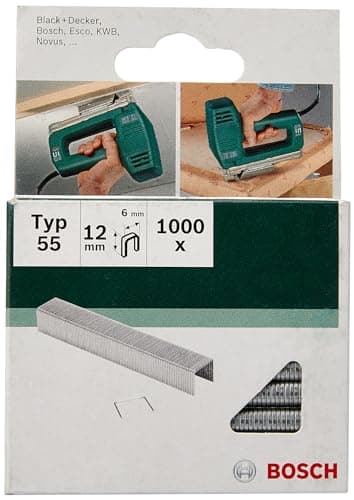 Image of Bosch 1000x Narrow Crown Staples Type 55 (Textiles, Carpet, Acoustic panels, Lawn carpet, 6 x 1.08 x 12 mm, Accessories Tacker, Staple Gun)