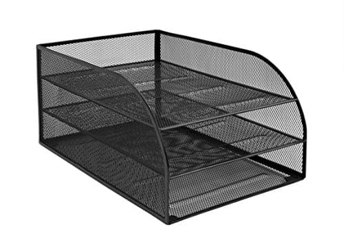 Image of OSCO Black Wire Mesh Triple Letter Tray, Desk Document Organiser, A4 Paper Storage, Office Desk Tidy, Desktop Filing Solution, Home Office Accessories, Fully Assembled