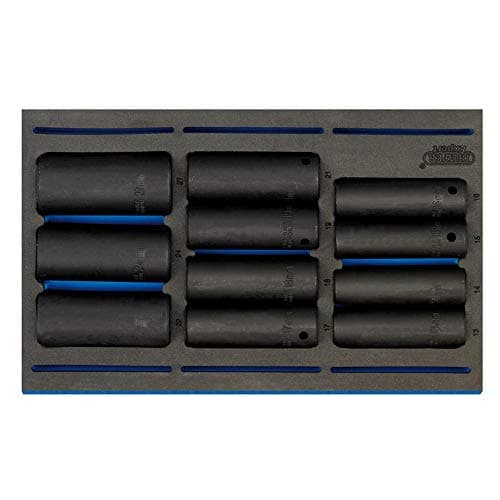Image of Draper 63483 1/2" Square Drive Deep Impact Socket 11 Piece Set in 1/4 Eva Insert Tray , Blue