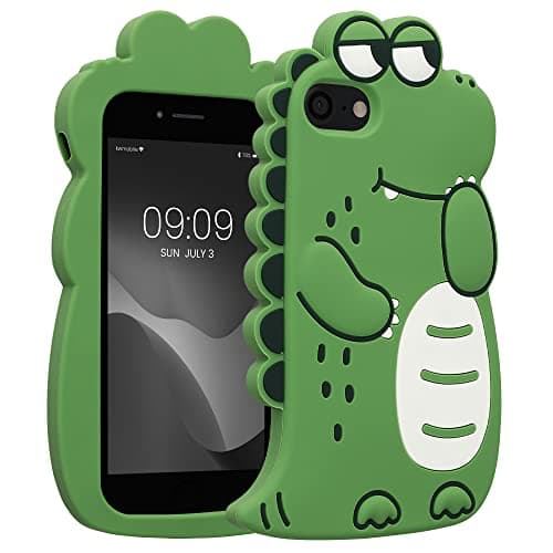 Image of kwmobile Case Compatible with Apple iPhone SE (2022) / iPhone SE (2020) / iPhone 8 / iPhone 7 - Cute Dinosaur Case Soft Cute Protective Silicone Cover - Black/White/Green