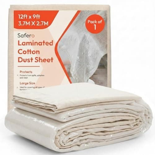 Image of Laminated Cotton Dust Sheets for Decorating & Painting Size 12ft X 9ft | Paint Cover Sheets Backed with Plastic Polythene Sheeting | Drop Cloth for Painting, Furniture, Floor, StairCase