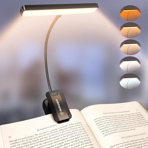 Image of Glocusent 26 LED Reading Light, Book Light with 5 Colours & 5 Brightness Modes - Eye-Protecting, Stepless Dimming, Large Lamp Area, Long Lasting up to 90hr, 360° Flexible Perfect for Book Lovers
